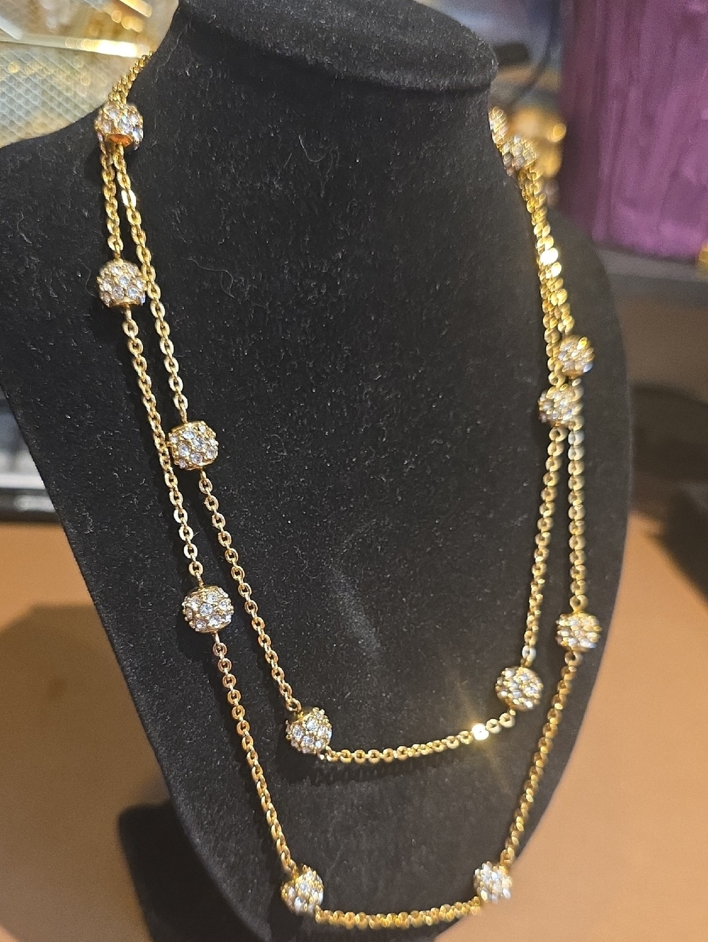Nolan Miller Gold Multi-Strand Crystal Ball Station Necklace